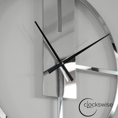 Oversized Round Silver Metal Wall Clock with Mirror Face