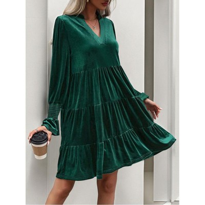 Coolmee Women's Velvet Cocktail DressFall Long Sleeve V Neck High Waist Holiday Semi Formal Mini Party Dresses