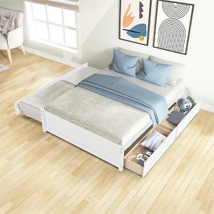 Solid Wood Full Size Bed Frame With Twin Size Trundle And 2 Storage Drawers, Space Saving Design, No Box Spring Needed - 1 of 4