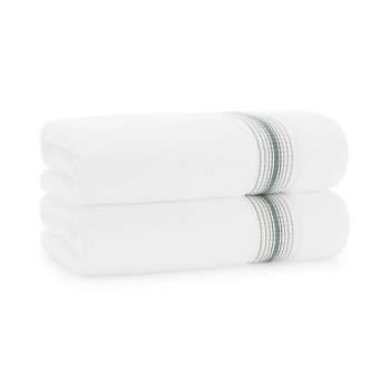 Aston & Arden White Luxury Towels for Bathroom (600 GSM, 30x60 in., 2-Pack), White with Striped Ombre Border
