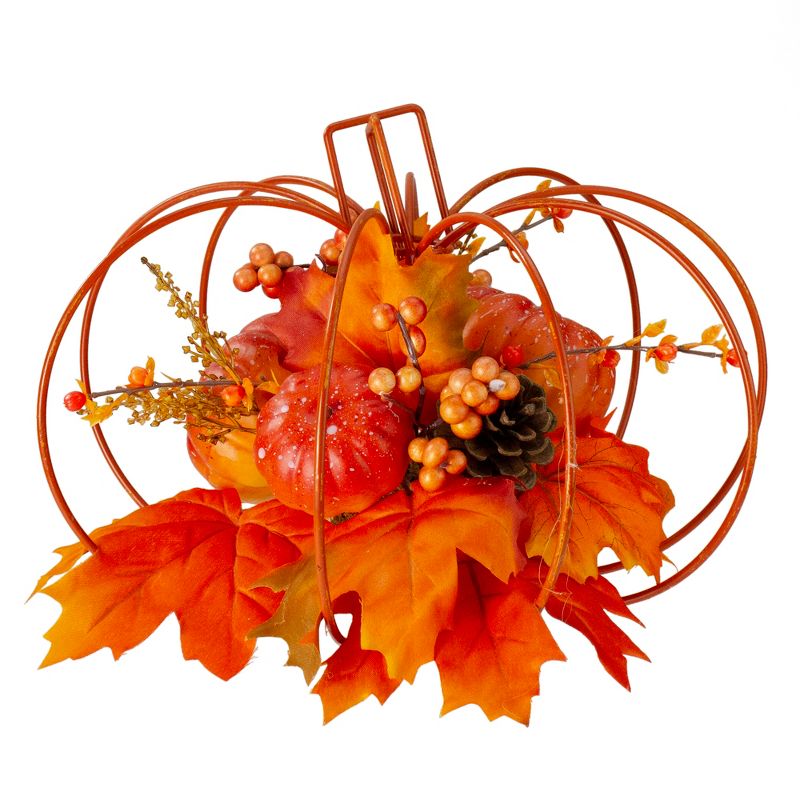 Northlight 12" Autumn Harvest Maple Leaf and Berry Pumpkin Tabletop Centerpiece, 4 of 5