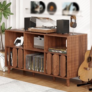 55" Large Record Player Stand, Vinyl Record Storage Holder Shelf, Wooden Turntable Stand, Player Table Storage Cabinet for Living Room Bedroom - 1 of 4