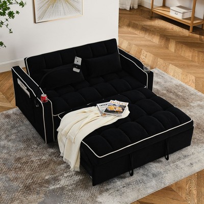 NicBex Modern Pull Out Sofa Bed Velvet Convertible Sofa Couch with Adjustable Back, USB Port and Swivel Phone Stand for Living Room