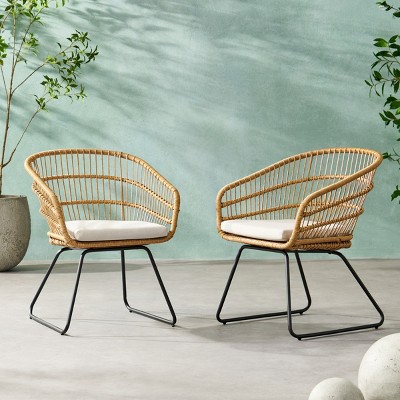 PE Rattan Outdoor Dining Chairs – Set of 2, Tub Design with Water-Resistant Cushions-Coolbibila