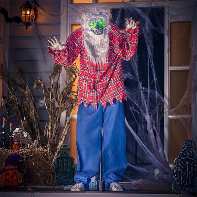 Joyfy 63'' Halloween Standing Werewolf Outdoor Decor, Life Size Animated Ghost with LED Eyes and Creepy Sound Haunted House Props for Lawn Yard Patio