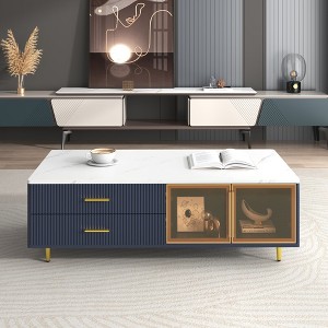 NicBex Modern Coffee Table with 4 Drawers & 2 Glass Cabinets,Gold Metal Legs and Multi-Color Lighting,Center Table for Living Room - 1 of 4