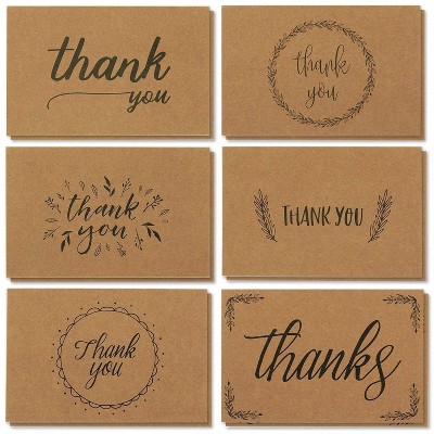 Best Paper Greetings 36 Pack Kraft Blank Thank You Cards with Envelopes Bulk Boxed Set for Wedding, Baby Shower, 4x6 in