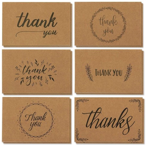 Best Paper Greetings 36 Pack Kraft Blank Thank You Cards with Envelopes Bulk Boxed Set for Wedding, Baby Shower, 4x6 in - image 1 of 4