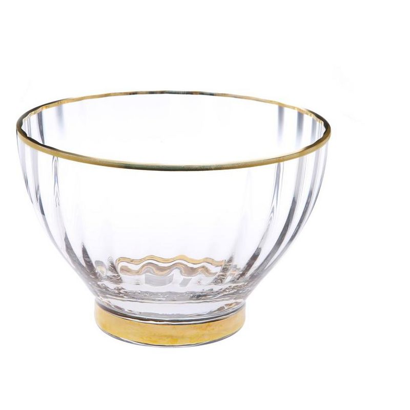 Classic Touch Set of 4 Straight Line Textured Dessert Bowls with Vivid Gold Rim and Base, 4 of 5
