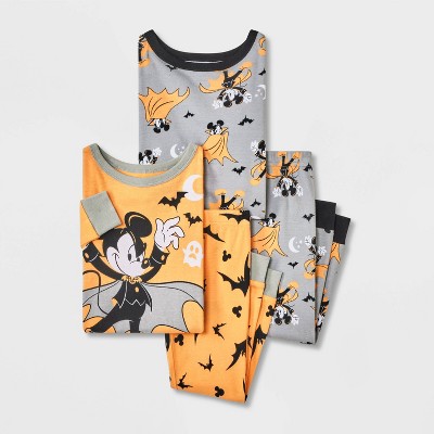 Toddler Boys' 4pc Mickey Mouse & Friends Cotton Long Sleeve Halloween Pajama Set - Orange/Gray/Black
