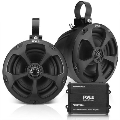 Photo 1 of Pyle 5.25 Inch 1,000 Watt 2 Channel Universal Mount Outdoor Waterproof Marine Off Road Boat, UTV, ATV, and Quad Waketower Speakers and Audio Amp Kit