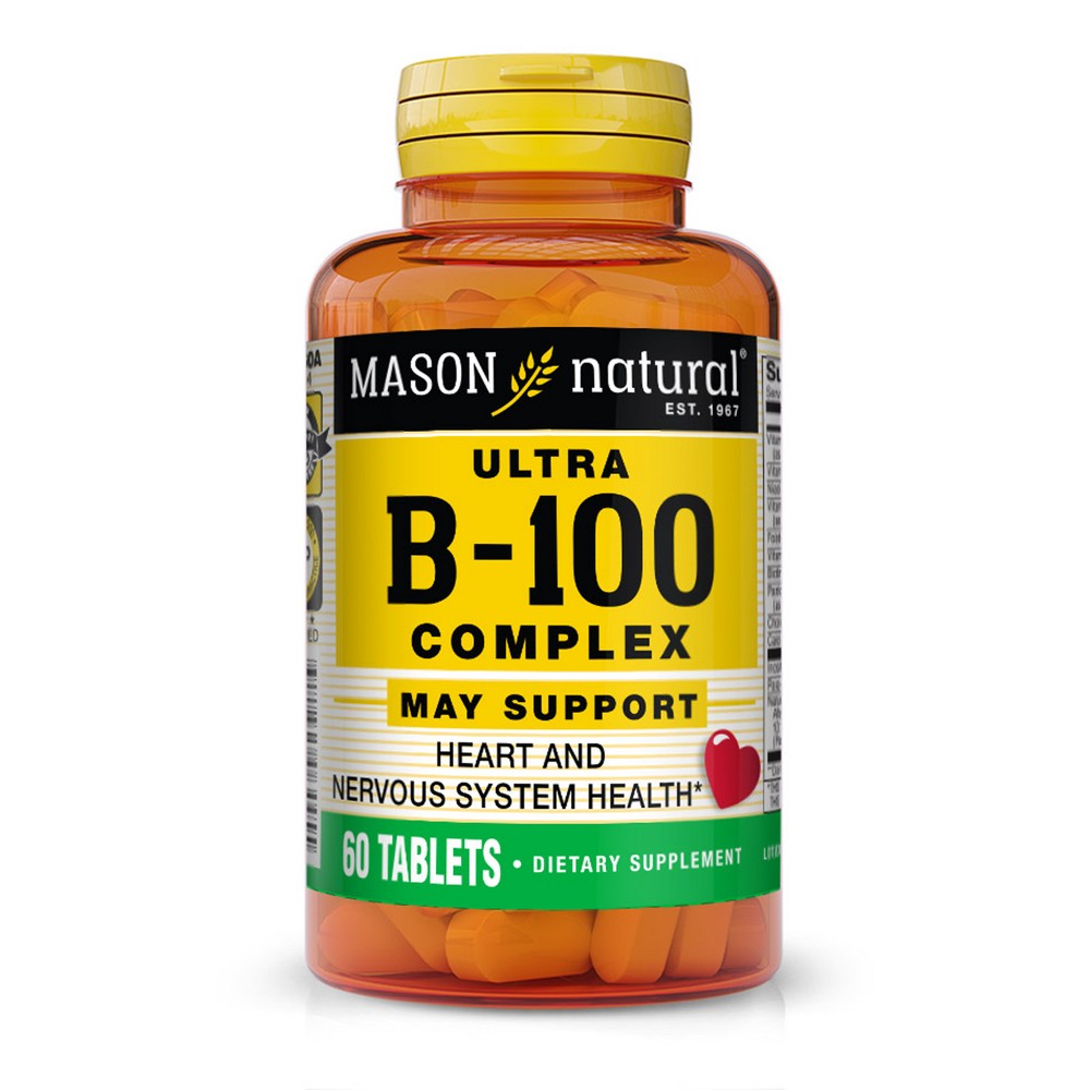 Photos - Vitamins & Minerals Mason Natural Mason Naturals Ultra B-100 Complex Multivitamin Tablets - 60ct: Gluten-Free, Vitamin B1 100mg, Unflavored 