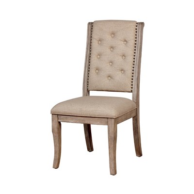 Set of 2 Medina Tufted Wood Dining Side Chair Natural - HOMES: Inside + Out: Upholstered, Nailhead Trim, High Back