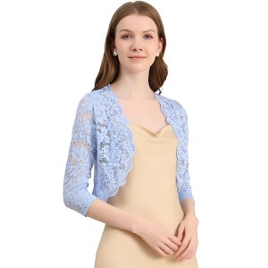 INSPIRE CHIC Women's Elegant 3/4 Sleeve Sheer Floral Lace Open Front Crop Shrug - 1 of 4