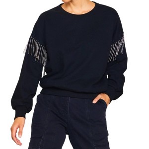 Women's Rhinestone Fringe Sweater - SKIES ARE BLUE - 1 of 4