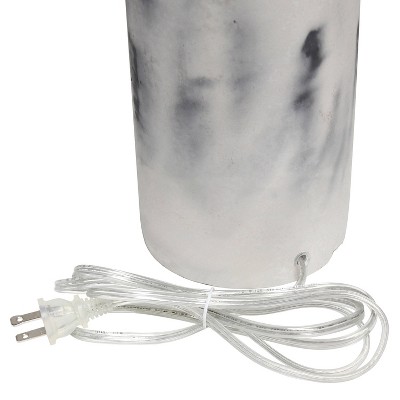 White Marbleized Cylinder Nightstand Lamp with Fabric Shade