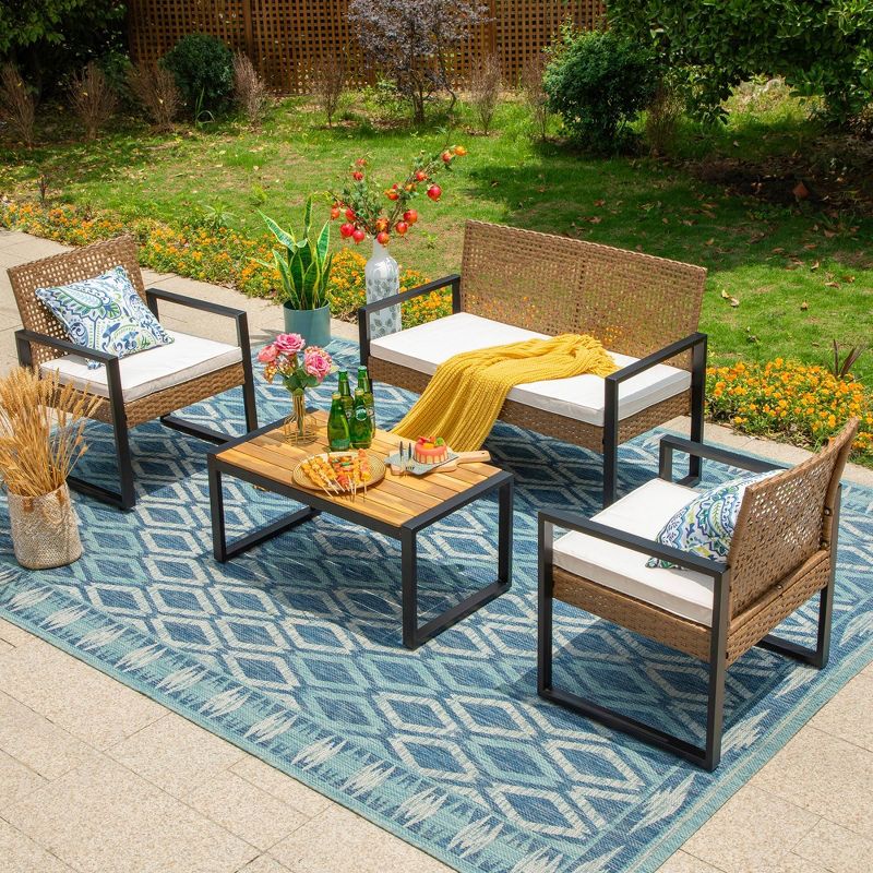 Captiva Designs 4pc Converstaion Set with Armchairs and Coffee Table Wicker Outdoor Patio Seating Set Brown, 3 of 10
