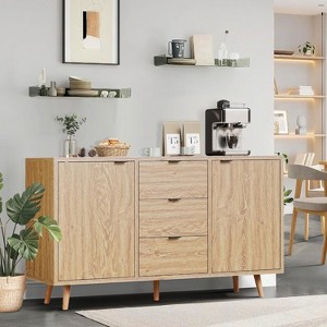 Jojoka Storage Cabinet with 3 Drawers, Modern Cabinet with Adjustable Shelf and 2 Door for Living Room,Oak - 1 of 4