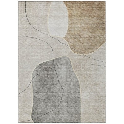 Beige Brown And Taupe Abstract Washable Indoor Outdoor Area Rug