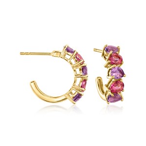 Ross-Simons 1.80 ct. t.w. Amethyst and 1.50 ct. t.w. Pink Topaz C-Hoop Earrings in 18kt Gold Over Sterling - 1 of 3