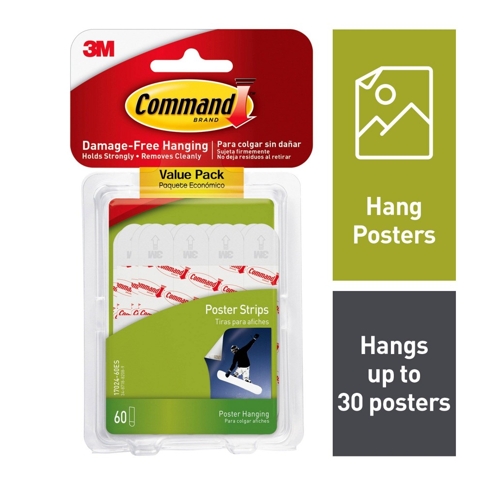 Command 60 Strips Poster Strips Value Pack Adhesives White