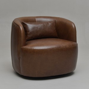 KINWELL Modern Top Grain Genuine Leather Swivel Armchair with Pillow - 1 of 4