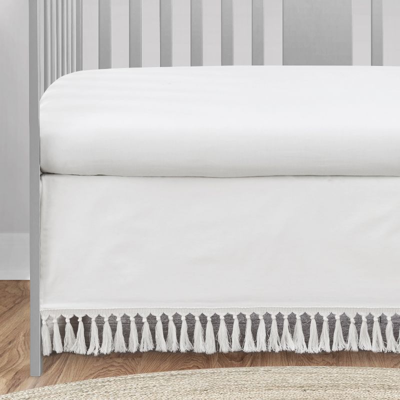 Sweet Jojo Designs Girl Baby Crib Bed Skirt Bohemian Collection Solid White, 4 of 5