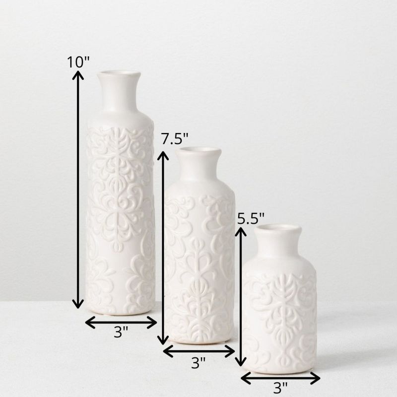 Set of 3 Ceramic Bud Vase 10", 7.5" & 5.5" White, 5 of 10