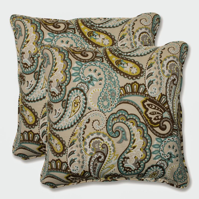 2 Pc Outdoor Square Throw Pillows - Tamara Paisley - Pillow Perfect, 1 of 6