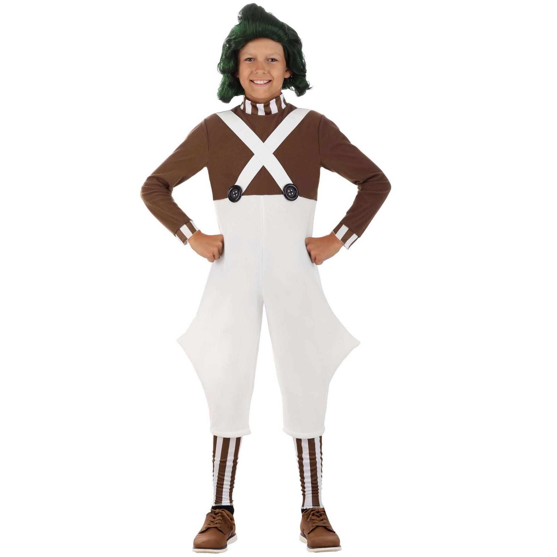 HalloweenCostumes.com Willy Wonka Oompa Loompa Costume for Kids, Chocolate Factory Worker Uniform Overalls Outfit for Halloween