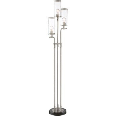 Possini Euro Design Modern Floor Lamp 3-Light Brushed Nickel and Gunmetal Clear Glass Shades for Living Room Bedroom Uplight