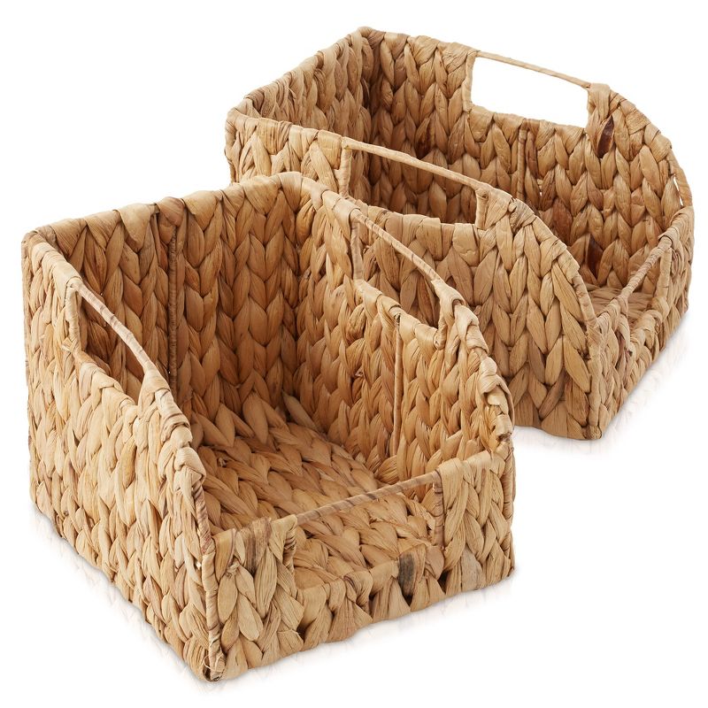 Casafield (Set of 2) Water Hyacinth Pantry Baskets with Handles, Medium and Large Size Woven Storage Baskets for Kitchen Shelves, 2 of 7