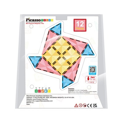 PICASSO-TILES 12 PC Travel Size Magnetic Tiles, Building Blocks, STEM Toys for Kids 3+