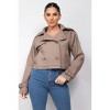 Slickblue Women's Cropped Trench Coat with Buckled Cuffs, Double Breasted Notch Collar, Black-White/Camel, Size S-L - 2 of 4
