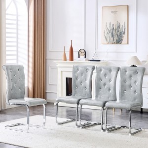 KTMBDW Modern Dining Chairs, Upholstered Kitchen Chairs with Crystal Buckle Design, Faux Leather for Living Room Lounge - 1 of 4