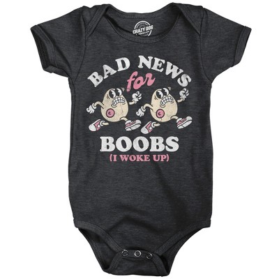 Bad News For Boobs I Woke Up Baby Bodysuit Funny Sarcastic Graphic Novelty Jumper For Infants - Crazy Dog Baby Bodysuit For Foodies Black Newborn
