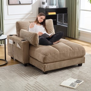 Oversized Chaise Lounge Lazy Single Sofa Couch Cozy Sleeper Sofa Bed with Switchable Armrest, USB Ports, Cup Holder, Side pocket & Pillow-ModernLuxe - 1 of 4