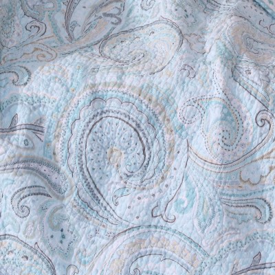 Spruce Blue and Tan Cotton Reversible Quilted Throw
