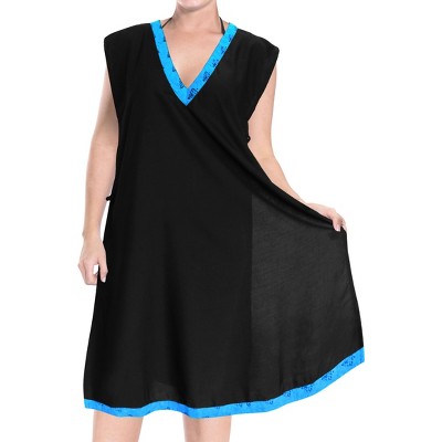 LA LEELA Women's Summer Vacation Beachwear Swim Suit Loose Bathing Suit Swim Beach Cover-up Dress Robe Medium-Large Black, Solid