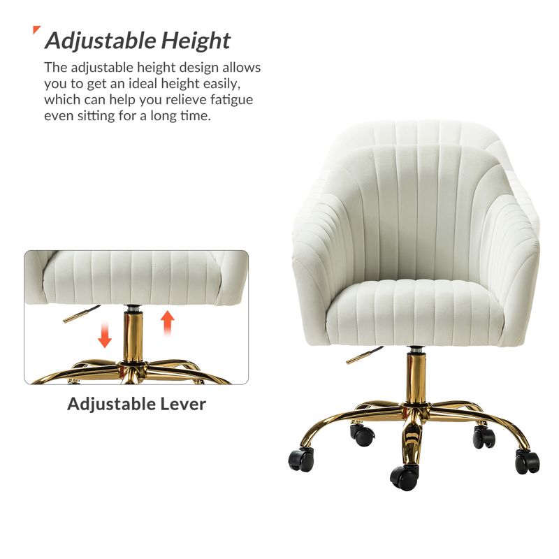 Alex Velvet Height-adjustable Swivel Task Office Chair with Channel-tufted Back and Gold Metal Base | Karat Home, 4 of 17
