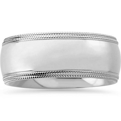 Pompeii3 8mm Double Milgrain Wedding Band 14K White Gold