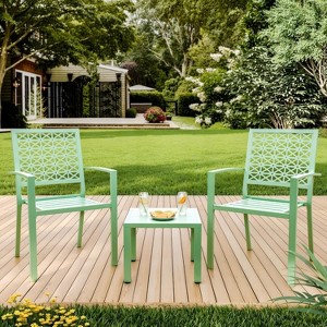 3 Pieces Patio Furniture Set, Metal Outdoor Furniture with 2 Chairs and Coffee Table, Modern Bistro Set for Garden, Balcony, Porch - 1 of 4