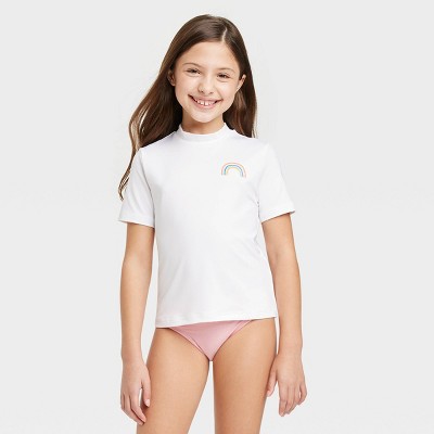 Girls Swim Set With Long Sleeve Rash Guard, Swim Shorts, And