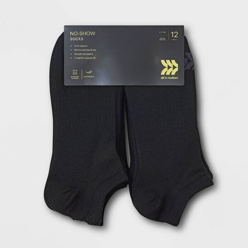 Men&#39;s No Show Light Weight Performance Socks 12pk - All In Motion&#8482; Black 6-12, 3 of 5