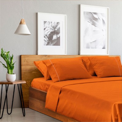 LuxClub 6 PC Autumn Orange Queen Microfiber Solid Performance Sheet Set, Soft Cooling Eco-Friendly Bed Sheets with 18in Deep Pockets