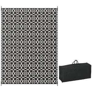 Resenkos Floor Mat Carpet,Indoor Door Mat,Reversible Outdoor Rug Carpet RV Camping Rugs with Carry Bag, 9' x 12', Black & White Clover 143" Black - 1 of 4