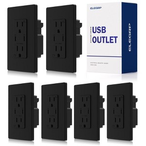 ELEGRP 30W USB Outlets Receptacles, 15 Amp Outlet with Dual USB C Ports for Support Fast Charge Protocols,w/Wall Plate, UL Listed,Black,6 Pack - 1 of 1
