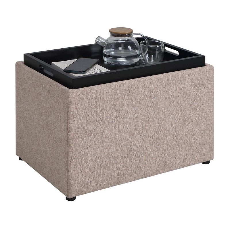 Breighton Home Luxe Comfort Storage Ottoman with Reversible Tray Top Lid Tan Fabric, 3 of 7