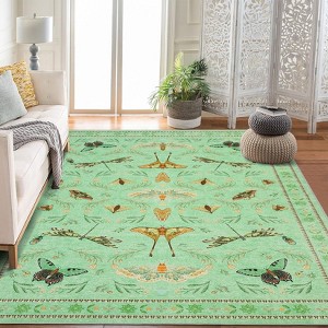 Insect Area Rug Washable Rugs, Botanical Non Slip Stain Resistant Large Carpet for Living Room Bedroom Dining Room Nursery Farmhouse Hallway Entryway - 1 of 4