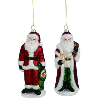 Transpac Glass 8 in. Red Christmas Santa Ornament Set of 2